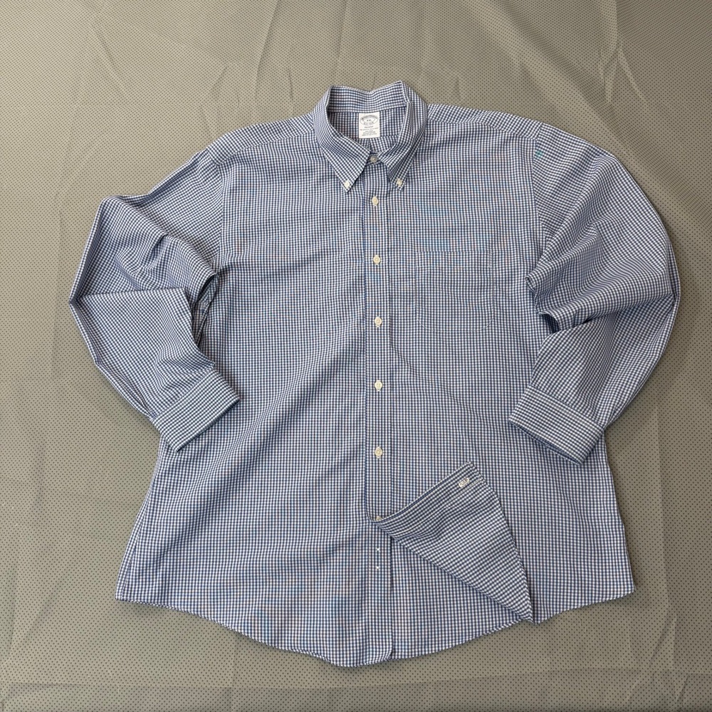 Brooks Brothers Button Down Shirt Mens XXL Blue Gingham Regent Non-Iron Office